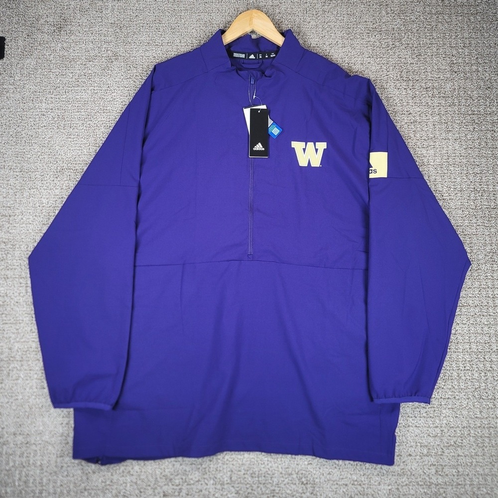 Adidas Washington‎ Huskies Pullover Jacket 2XL Mens Purple Half Zip